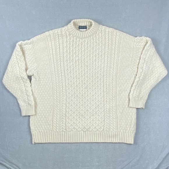 Blarney Woollen Mills Sweater Men XXL Cream Merino Wool Irish Fisherman Cable - Picture 4 of 16